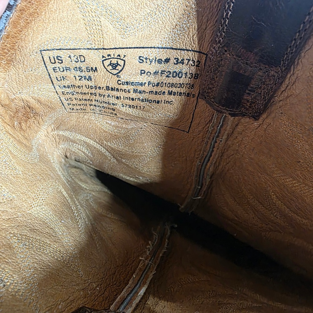 Ariat Heritage Western Mens Brown Leather Cowboy Boots 34732 Round Toe Size 13 D - Picture 8 of 8
